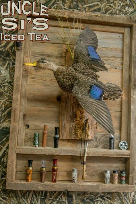 Duck calls Duck Hunting Man Cave, Hunting Room Ideas, Duck Hunting Decor, Hunting Room Decor, Hunting Man Cave, Waterfowl Taxidermy, Duck Mount, Hunting Cabin Decor, Bird Taxidermy