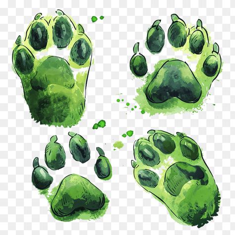 Green Watercolor Dog Paw Prints Clipart Dog Paws Painting, Paw Tattoo Watercolor, Dog Paw Tattoo Watercolor, Animal Paws Illustration, Paw Illustration, Green Paw Print Wallpaper, Rose Wine Glass, Baby Jaguar, Paw Painting