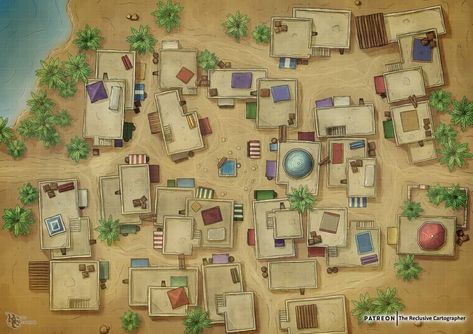 Village Battlemap, Desert Village, Desert Map, Fantasy City Map, Village Map, Dnd World Map, George Mason, Tabletop Rpg Maps, Adventure Map