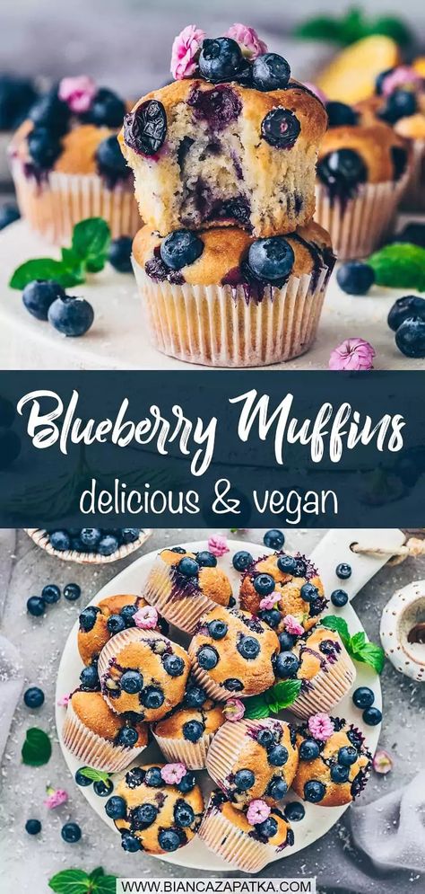 The best fool-proof vegan muffin recipe for moist blueberry muffins with dairy-free yogurt that are quick and easy to make and so delicious! #muffins #blueberry #blueberries #fruits #muffin #cake #easyrecipes #veganrecipes #recipes #food #vegan #baking | biancazapatka.com Vegan Blueberry Muffins Healthy, Easy Vegan Blueberry Muffins, Recipe Using Plain Yogurt, Blueberry Flax Muffins, Vegan Muffin Recipe, Vegan Gluten Free Muffins, Dairy Free Blueberry Muffins, Blueberry Bran Muffins, Vegan Breakfast Muffins