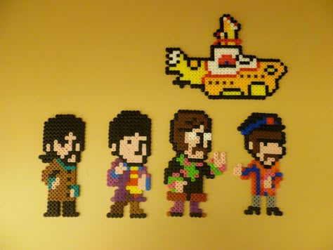 The Beatles pixel art  #thebeatles #pixelart #yellowsubmarine Beatles Crafts, Gil Rodriguez, Perler Designs, Beatles Yellow Submarine, Beatles Yellow, Perler Art, Perler Bead Templates, Hama Beads Patterns, Melting Beads