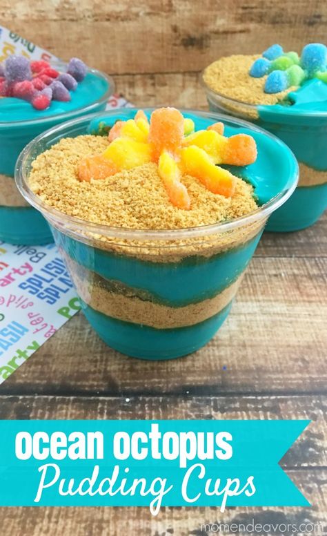 Ocean Octopus Pudding Cups - a cute treat that kids are sure to love! Perfect for a beach-themed or Finding Dory party! Pudding Cups Ideas, Elf Template, Marinated Vegetable Salad, Elf Craft, Finding Dory Birthday Party, Dory Birthday Party, Finding Dory Party, Finding Dory Birthday, Nemo Birthday Party