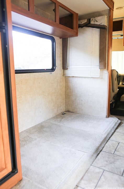 Looking to make changes to your Rig? See how easy it is to Remove the Dinette Booth from your RV | MountainModernLife.com Rv Vinyl Flooring, Camper Storage Ideas Travel Trailers, Motorhome Remodel, Dining Booth, Rv Furniture, Outdoor Renovation, Removing Carpet, Rv Travel Trailers, Diy Camper Remodel