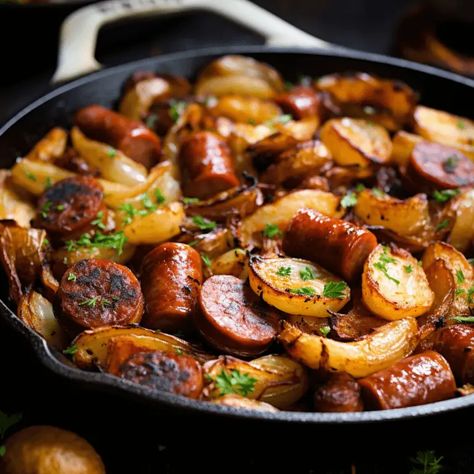 Fried Potatoes Onions And Smoked Polish Sausage Polish Sausage, Sausage Potatoes, Potato Onion, Winter Dinner, Crispy Potatoes, Smoked Sausage, Fried Potatoes, Sausage Recipes, Sausages