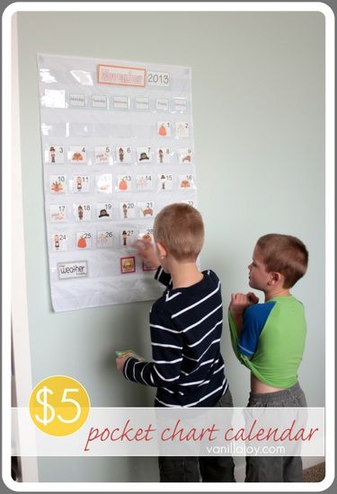 DIY pocket chart calendar for homeschool or just for fun! Make whatever color you want! | VanillaJoy.com Pocket Calendar Ideas, Diy Pocket Calendar, Diy Classroom Calendar, Diy Pocket Chart, Pocket Chart Calendar, Pocket Charts, Calendar For Kids, Diy Pocket, Calendar Cards