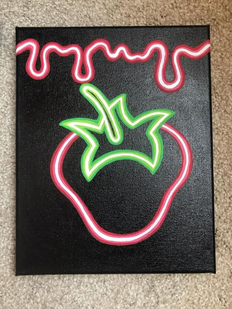 Neon Art Painting, Strawberry Painting, Art Mini Toile, Sketch Simple, Mini Toile, Chanel Canvas, Trippy Painting, Neon Painting, Small Canvas Paintings