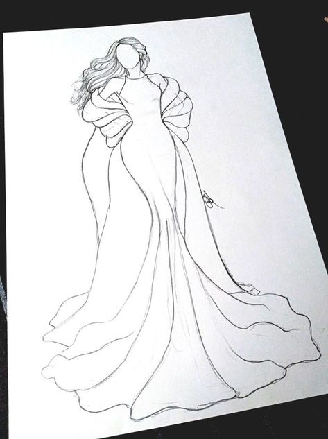 Dress Fashion Illustration Sketch, Sketch Of Dresses Design, Gown Illustrations Sketches, Model Sketch Fashion Dresses, Fashion Illustration Dresses Gowns, How To Draw A Model Fashion Sketches, Gown Design Drawing, Gown Illustration Fashion, Design Clothes Draw Fashion Sketches