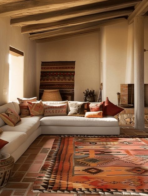 25 Southwest Rustic Decor Inspirations for a Desert Vibe Southwest Adobe Interior, Territorial Style Homes Interiors, Southwestern Home Decor Living Room, Southwest Interior Design Living Room, Desert Inspired Living Room, Southwest Aesthetic Home, Arizona Aesthetic Home, Southwestern Modern Decor, Contemporary Southwest Decor