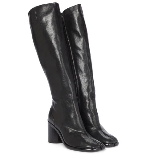 Maison Margiela - Tabi leather knee-high leather boots | Mytheresa Japanese Socks, Tabi Boots, Mid Heel Boots, Maison Margiela Tabi, Black High Boots, Margiela Tabi, Knee High Leather Boots, Boots Knee, Online Shops