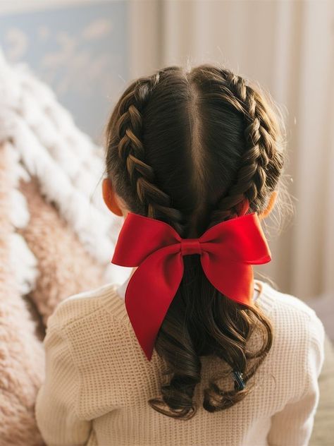 Christmas Girls Hairstyles, Christmas Hairstyles Long Hair, Christmas Hair Ideas For Kids, Hairstyles For Christmas Party, Girl Christmas Hair, Kids Christmas Hair, Easy Christmas Hairstyles, Hairstyles For Christmas, Christmas Hairstyles For Kids