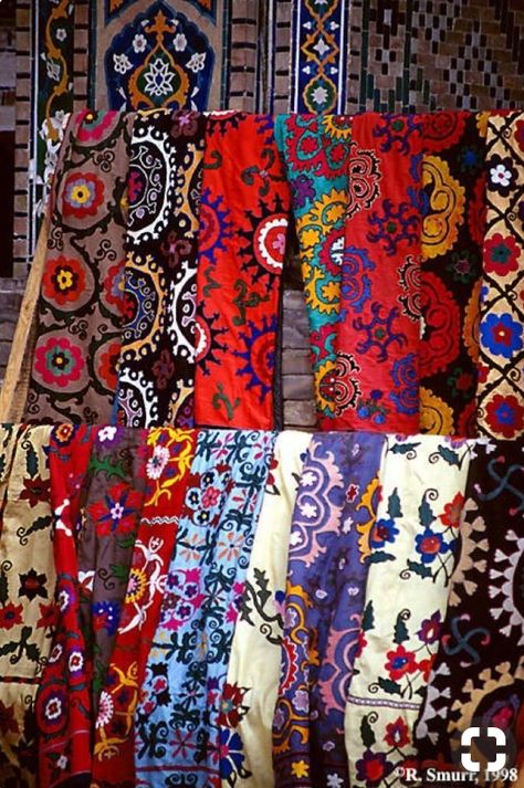 Uzbekistan Textiles, Suzani Fabric, Asian Textiles, Silk Road, Fabulous Fabrics, See The World, Central Asia, Textile Patterns, Fabric Art