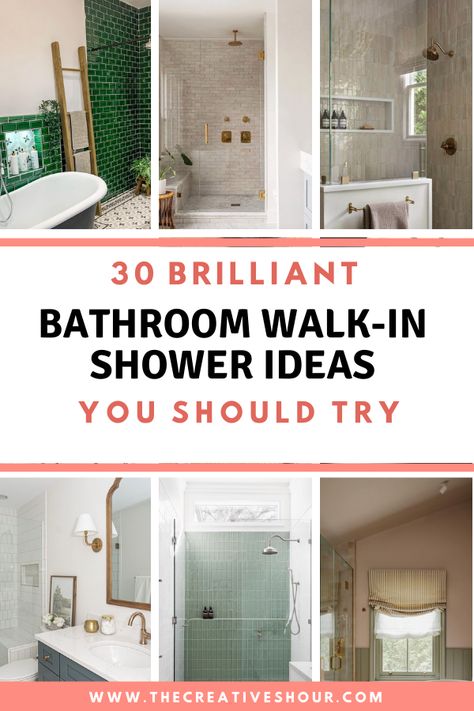 Discover stylish and space-saving small bathroom walk-in shower ideas to transform your compact space into a luxurious oasis. Small Bathroom Ideas With Glass Shower Door, Shower Without Glass Door, Walk In Shower With Curtain, Walk In Bathroom Closet, Bathroom Mosaic Tile Ideas, Small Tile Shower, Showers Without Doors, Walk In Shower Ideas, Ideas For Small Bathrooms