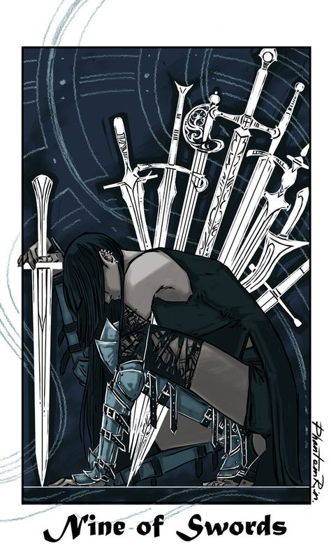 . Alex Stern, Nine Of Swords, Unique Tarot Decks, Bright Colors Art, Hell Bent, Swords Tarot, Wiccan Spell Book, Oracle Tarot, Tarot Cards Art