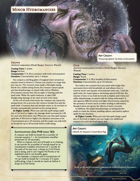 5e Spells, Homebrew Spells, Spell Ideas, Water Spells, Dnd Spells, Dnd Magic, Dnd Homebrew, D D Classes, Dungeon Master's Guide