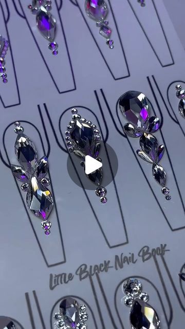 Ab Crystal Nails, Crystal Design Nails, Nail Stones Design, Purple Nails With Diamonds, Stone Nail Art Design, Stones On Nails, Stone Nail Designs, Bling Placement On Nails, Rhinestone Placement On Nails