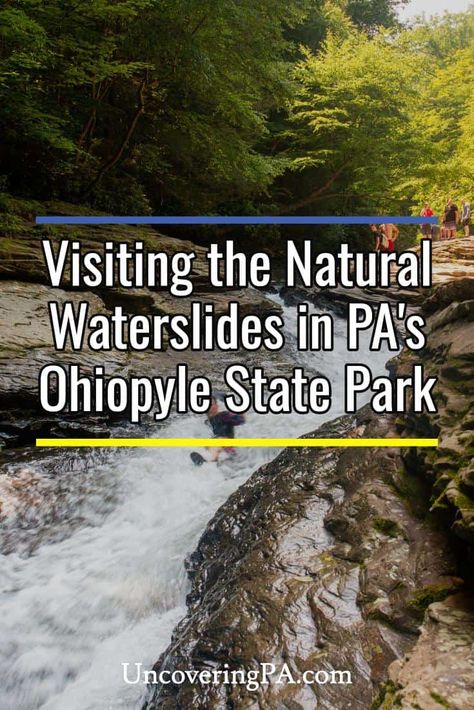 The Natural Waterslides in Ohiopyle State Park are one of the most fun things to do in a Pennsylvania State Park. Find out everything you need to know to visit this fun and beautiful spot in southwestern PA. Dc Activities, Ohiopyle State Park, Natural Waterfalls, Pennsylvania Travel, Virtual Field Trips, Beautiful Hikes, White Water Rafting, Travel Bug, Weekend Trips