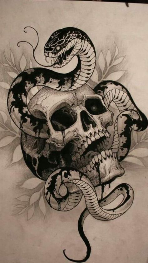 Snake Tattoo Meaning, Skull And Snake, Snake Skull, Tier Tattoo, Snake Tattoos, Serpent Tattoo, Kunst Tattoos, Snake Tattoo Design, Tattoo Zeichnungen