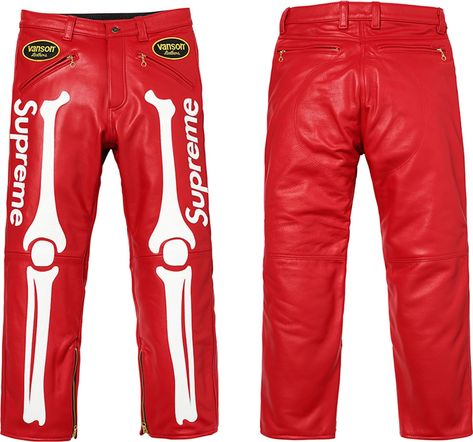 Supreme®/Vanson® Leather Bones Pant - Fall/Winter 2017 Preview – Supreme Red Leather Pants, Red Velvet Jacket, Red Trousers, Patchwork Jeans, Stylish Mens Outfits, Shopping Website, Red Pants, Velvet Jacket, Fall Jackets