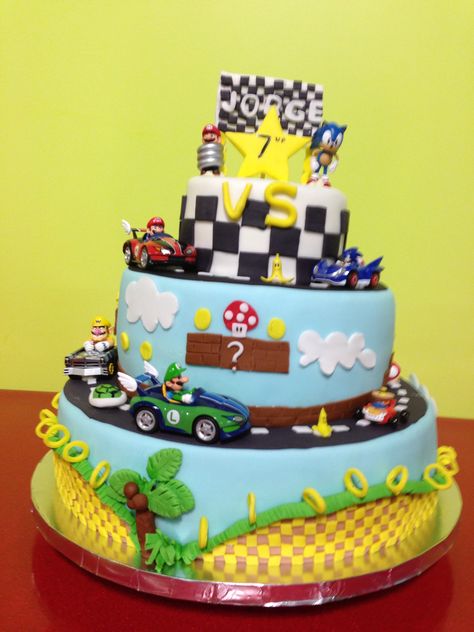 Mario vs Sonic Birthday Cake Sonic Vs Mario Birthday Party, Mario Vs Sonic, Comfort Food Recipes Casseroles, Mario And Sonic, Sonic Birthday Cake, Game Cake, Video Game Cakes, Boy Cakes, Sonic Cake