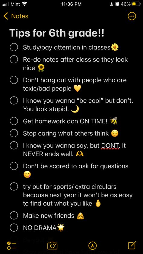 Tips For 6th Grade, Tips For Middle School, School Routine For Teens, Middle School Hacks, School Suplies, Tips And Trick, School Study Ideas, Notes App, School Routine