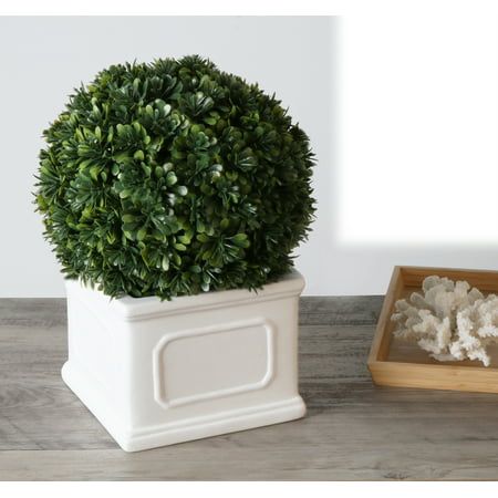 Realistic Beauty!  This classic artificial 9" Boxwood plant in matte White painted vase works beautifully with your home dcor adding a fresh look to any Modern/Farmhouse/Luxe/Contemporary or Traditional setting. Its lifelike greenery make this plant a perfect item to use as a decorative accent piece to add color and interest to any room in your home . Well constructed and thoughtfully designed, this charming faux plant almost springs to life, becoming an instant hit. Use it to decorate a console Boxwood Topiary Decor, White Planter Boxes, Luxe Contemporary, Faux Boxwood, Boxwood Plant, Painted Vase, Artificial Boxwood, Garden Pottery, Fern Plant