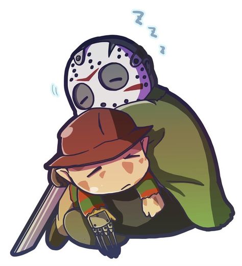 Cute Jason Voorhees Art, Cute Jason Voorhees, Freddy X Jason, Freddy Krueger And Jason, Chibi Horror, Horror Pics, Jason Voorhees Art, Horror Villians, Horror Fanart