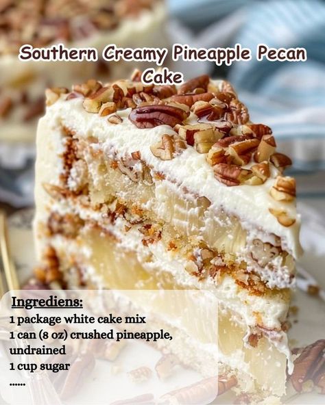 Tasty formula by emilie Creamy Pineapple Pecan Cake, Angel Pineapple Cake, Pineapple Pecan Cake With Cream Cheese Frosting, Southern Creamy Pineapple Pecan Cake, Pineapple Pecan Cake, Heavenly White Chocolate Pineapple Cake, Angelfood Cake With Pineapple, Yum Recipes, Pineapple Recipes