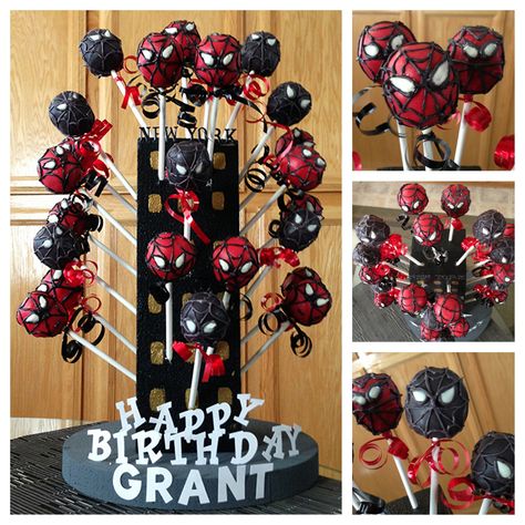 Spider-Man and Venom Cake Pops Carnage Birthday Party Ideas, Venom Spiderman Birthday Party, Spider Man Miles Morales Birthday Party Ideas, Venom Cake Pops, Spiderman Venom Birthday Party, Spider Man Venom Cake, Venom Party Ideas Kids, Venom Bday Party Ideas, Spiderman And Venom Birthday Party