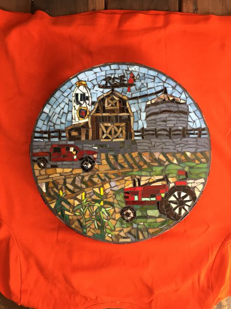 Custom designed stained glass mosaic stepping stone farm scene Mosaic Farm Scenes, Mosaic Studio, Mosaic Stepping Stone, Mosaic Tiles Crafts, Mosaic Furniture, Farm Scenes, Mosaic Stepping Stones, Mosaic Pots, Mosaic Flower Pots