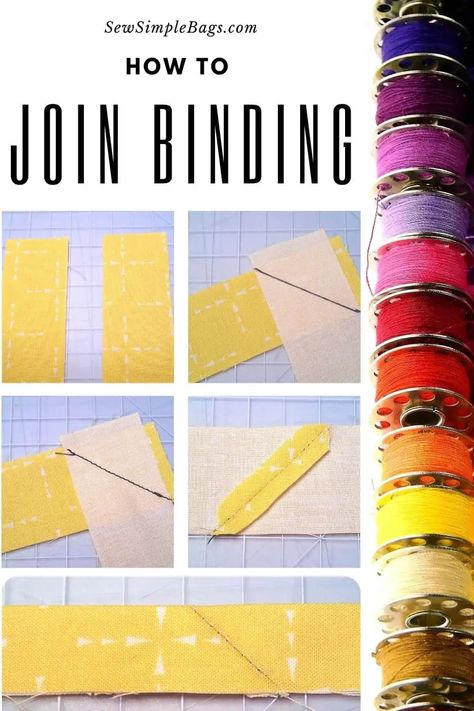 How to join binding. This easy to follow beginners step by step photo tutorial shows how to join binding strips with a diagonal seam to reduce bulk. Works for quilting binding, straight binding, bias binding, and any time you need to join two pieces of fabric while reducing the thickness from a seam with multiple folds. Bias Tape Tutorial, Tshirt Quilt Pattern, Diagonal Quilt, Bias Tape Binding, Quilting Binding, Quilt Binding Tutorial, Binding A Quilt, Quilt Instructions, Gifts To Sew