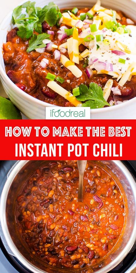 Loaded Chili Recipe, Instant Pot Beef Chili, Instant Pot Chili, Beef Chili Recipe, Pot Recipes Healthy, Chilli Recipes, Potted Beef, Chili Recipe Easy, Healthy Instant Pot Recipes