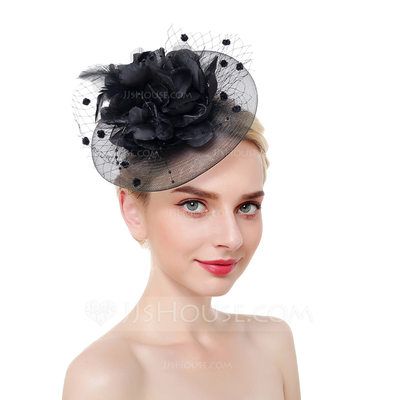 [£7.00] Ladies' Eye-catching/Pretty/Fancy Net Yarn With Feather Fascinators/Tea Party Hats Floral Fascinators, Feather Hair Clips, Flower Fascinator, Tea Party Hats, Veil Hairstyles, Feather Fascinators, Bridal Hair Clip, Feather Headband, Flower Headpiece