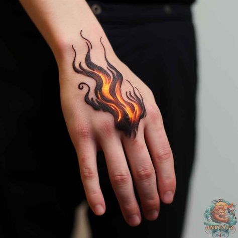 Unleashing the Fiery Passion: Exploring the Meanings and Symbolism of Fire Tattoos: 53 Designs - inktat2.com Hand Fire Tattoo, Fiery Tattoo Ideas, Fire Signs Tattoo, Dragon Flame Tattoo, Fire Spirit Tattoo, Wolf Fire Tattoo, Hands With Fire Tattoo, Fire Within Tattoo, Fire Hand Tattoo