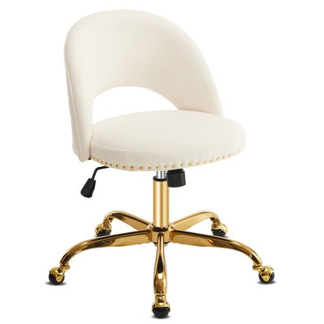 Winado Task Chair Office Desk Chair Make Up Chair With Wheels & Reviews | Wayfair White And Gold Desk Chair, Cream Desk Chair, White Desk Chair Aesthetic, Girl Desk Chair, Aesthetic Desk Chair, White Desk Chairs, Aussie Bedroom, Desk Chairs For Bedroom, Cute Desk Chairs