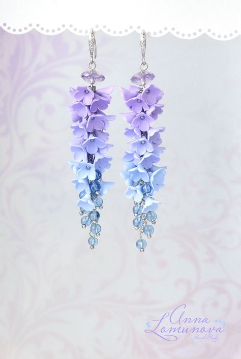 Blue And White Accessories, Ombre Jewelry, Blue And White Earrings, Blue Bridal Earrings, Anting Manik, Dark Blue Earrings, Ombre Earrings, Romantic Earrings, Jewelry Purple