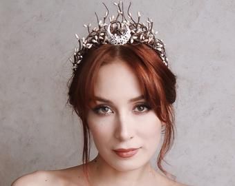 Moon Goddess Costume, Celestial Headband, Branch Crown, Moon Tiara, Moon Crown, Medieval Crown, Fantasy Crown, Bride Head, Gothic Crown