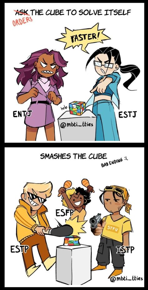 It just keeps on getting weirder lmao  -  Credit: @mbti_tties Mbti Classroom, Mbti Humor, Mbti Comics, Mbti Chart, Estj Mbti, Mbti Funny, Estp Mbti, Playstation Characters, Istp Mbti