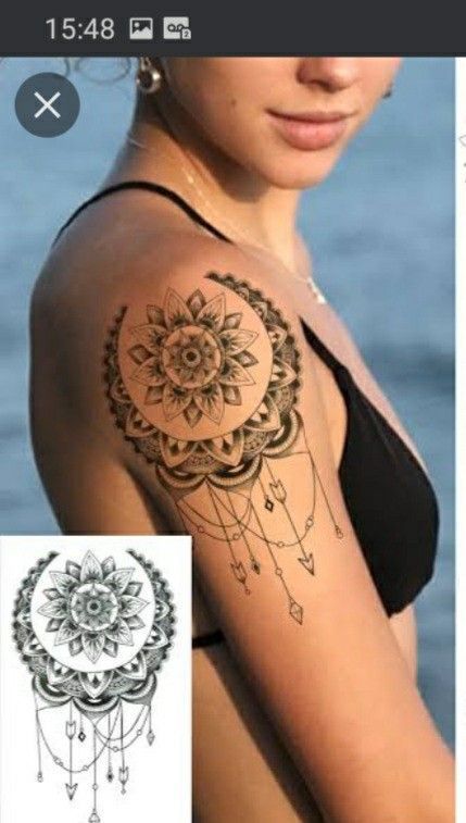 Mandala Shoulder Tattoo, Feminine Shoulders, Lace Sleeve Tattoos, Mandala Tattoos For Women, Shoulder Cap Tattoo, Quarter Sleeve Tattoos, Mandala Tattoos, Hip Thigh Tattoos, Cursive Tattoos