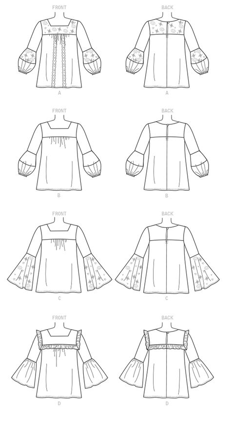 PDB6518 | Misses' Square-Neck Top with Yoke | Butterick Patterns Technical Flats, Sleeve Variations, Sewing Pattern Shop, Tartan Shirt, Patterns Sewing, Butterick Pattern, Dress Design Sketches, Butterick Sewing Pattern, Vogue Patterns