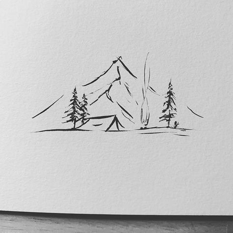 Camping Tattoo, Tattoo Appointment, Camping Scene, Ideas Illustration, Geniale Tattoos, Illustration Photography, Mountain Tattoo, Nature Tattoos, Simplistic Tattoos