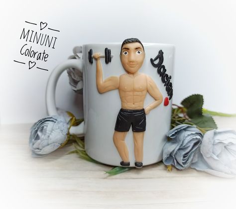 Polymer Clay Mug For Men, Polymer Clay Mug, Gifts For Gym Lovers, Acrylic Portrait Painting, Clay Mug, Sporting Clays, Acrylic Portrait, Clay Cup, Cupped Hands