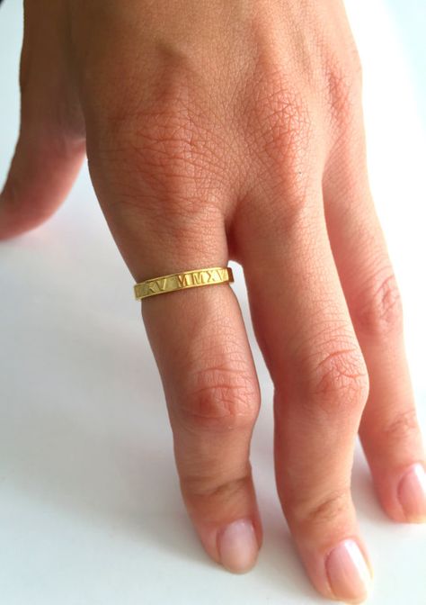 Engraved Rings Personalized, Engraved Wedding Ring, Date Ring, Roman Numeral Ring, Wedding Ring Gold, Engraved Wedding Rings, Engraved Wedding, Personalized Ring, Etsy Wedding Rings