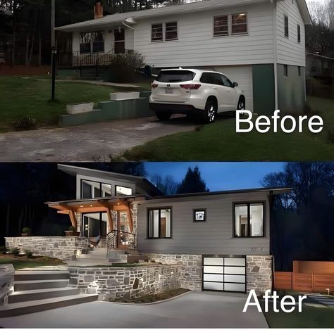 Split Level Remodel, Home Exterior Makeover, Exterior Renovation, Exterior Makeover, Austin Homes, House Siding, Flipping Houses, House Paint Exterior, Old New House