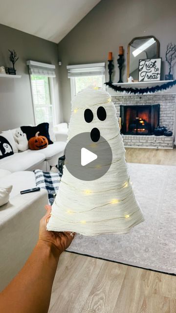 Brianna Koehler on Instagram: "✨👻 DIY GHOST - upscale this Dollar Store ghost for a Pottery Barn style Halloween decoration! 

👻 Remove eyes and mouth from ghost.
👻 Using hot glue, wrap white yarn around ghost, covering up all tinsel.
👻 Hot glue on eyes and mouth.
✨ OPTIONAL: add twinkly lights or a bow 🎀

Happy decorating! 🥰✨👻

#diy #halloweendecor #halloween #diyhomedecor #diydecor #upscale #dollartreediy #crafts #crafting #dollartree #homedecor" Diy Ghost, Pottery Barn Style, Ghost Diy, Twinkly Lights, Decorating Diy, Instagram Diy, Barn Style, Dollar Tree Diy, Halloween Decoration