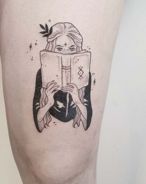 Reading A Book Tattoo, Spell Book Tattoo, Fairy Reading A Book, Reader Tattoo, Reading Tattoo, Sewing Tattoos, 50 Tattoo, Left Arm Tattoos, Artsy Tattoos