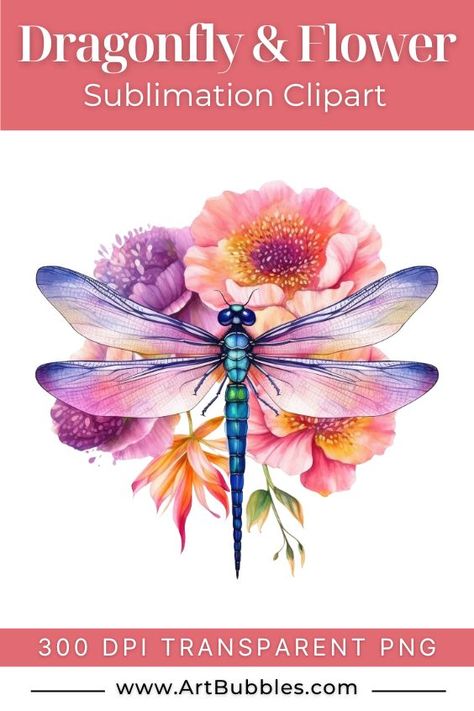 Add a touch of nature's elegance to your projects with Watercolor Floral Dragonfly Sublimation Clipart, an exquisite assortment of hand-painted flowers and charming dragonflies. #watercolor #flowers #sublimation #clipart #dragonfly Dragonfly With Flowers, Dragonfly On Flower, Dragon Fly Background, Dragonfly Clipart Free Printables, Dragonfly Printable, Dragonfly Watercolor, Dragonfly Clipart, Fly Free, Watercolor Png