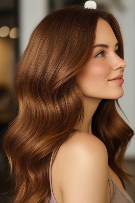 Maple Auburn Hair Colour, autumn hair color Auburn Chestnut Hair, Maple Hair Color, Auburn Hair Colour, Butterscotch Hair Color, Toffee Hair Color, Butterscotch Hair, Autumn Hair Color, Hairstyles For Seniors, Light Auburn Hair