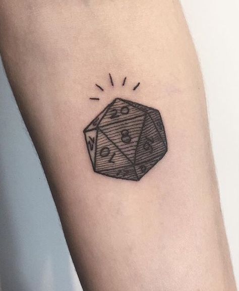 d20 tattoo D20 Tattoo Design, Dice Tattoo Dnd, D20 Tattoo Ideas, D20 Tattoo Simple, D&d Tattoo, Dnd Tattoo Ideas, D20 Tattoo, Dnd Tattoo, Pine Tattoo