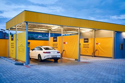 Car Washing Center Design, Carwash Aesthetic, Car Wash Design Architecture, Car Wash Design Ideas, Modern Carwash Design, Car Wash Ideas, Carwash Ideas Design, Carwash Ideas, Car Wash Design