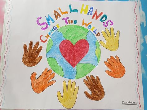 "Small hands change the world." EarthDay by kids #earthday #nature #TutorialsBee Child Rights Craft, Small Hands Change The World, Handprint Canvas, Dream Kids, Children's Rights, Holiday Craft, Spring Ideas, Hand Shapes, Small Hands